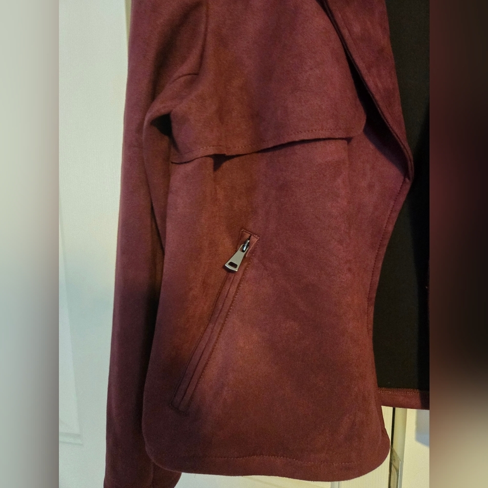Bagatelle Burgundy Faux Suede Moto Jacket - Picture 6 of 6